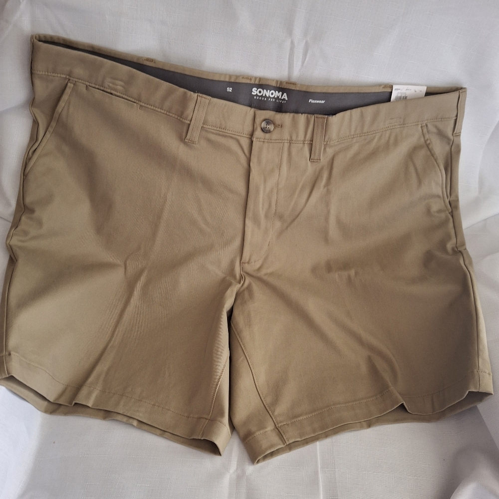 Mens Big & Tall Sonoma Tan Flat Front Shorts Classic Style Size 52